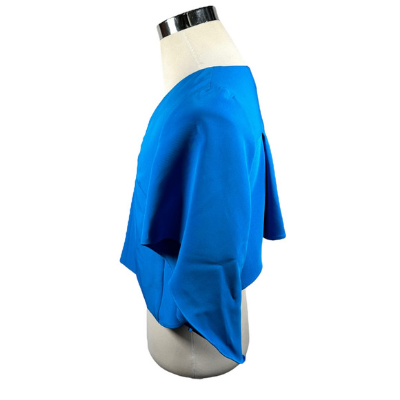 Milly Top Blouse Blue Womens Small Cropped 3/4 Sleeve Flare V Neck Pullover USA - Picture 4 of 10